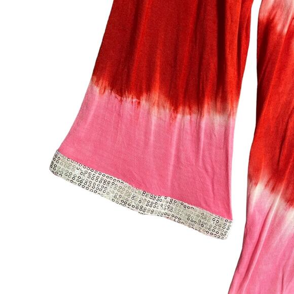 Raviya Swim Coverup Womens Small Red Pink Tie Dyed Sequin Neck Lower Sleeve New - Picture 6 of 7
